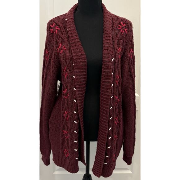 Shyanne Burgundy Shawl Embroidered Cardigan Country Western Size Large NWT - Picture 1 of 6